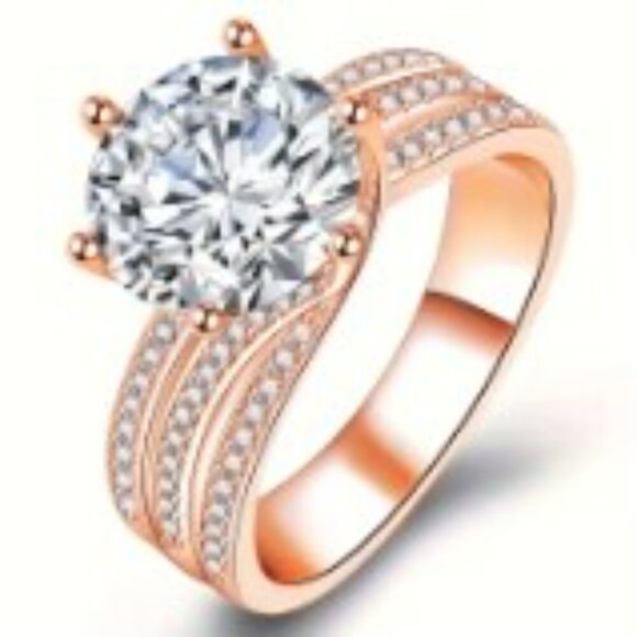 White Cubic Zirconia Rose Gold-tone Costume Jewelry Women's Ring size 9 - Picture 3 of 6